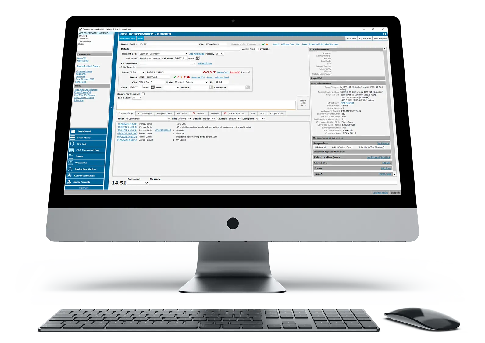 CentralSquare's CAD software is displayed on a desktop computer.