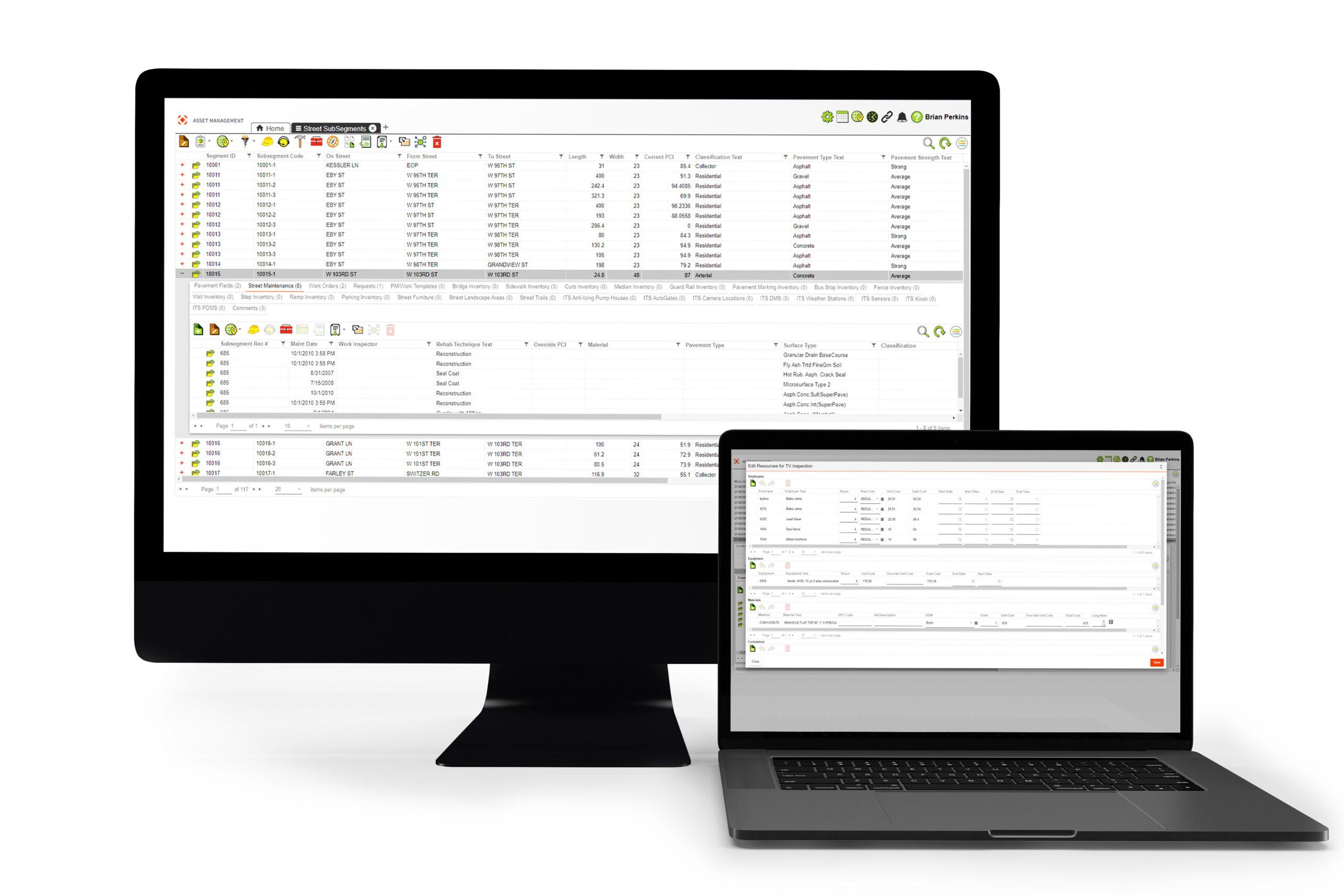 CentralSquare's Enterprise Asset Management is displayed on a laptop and desktop screen.