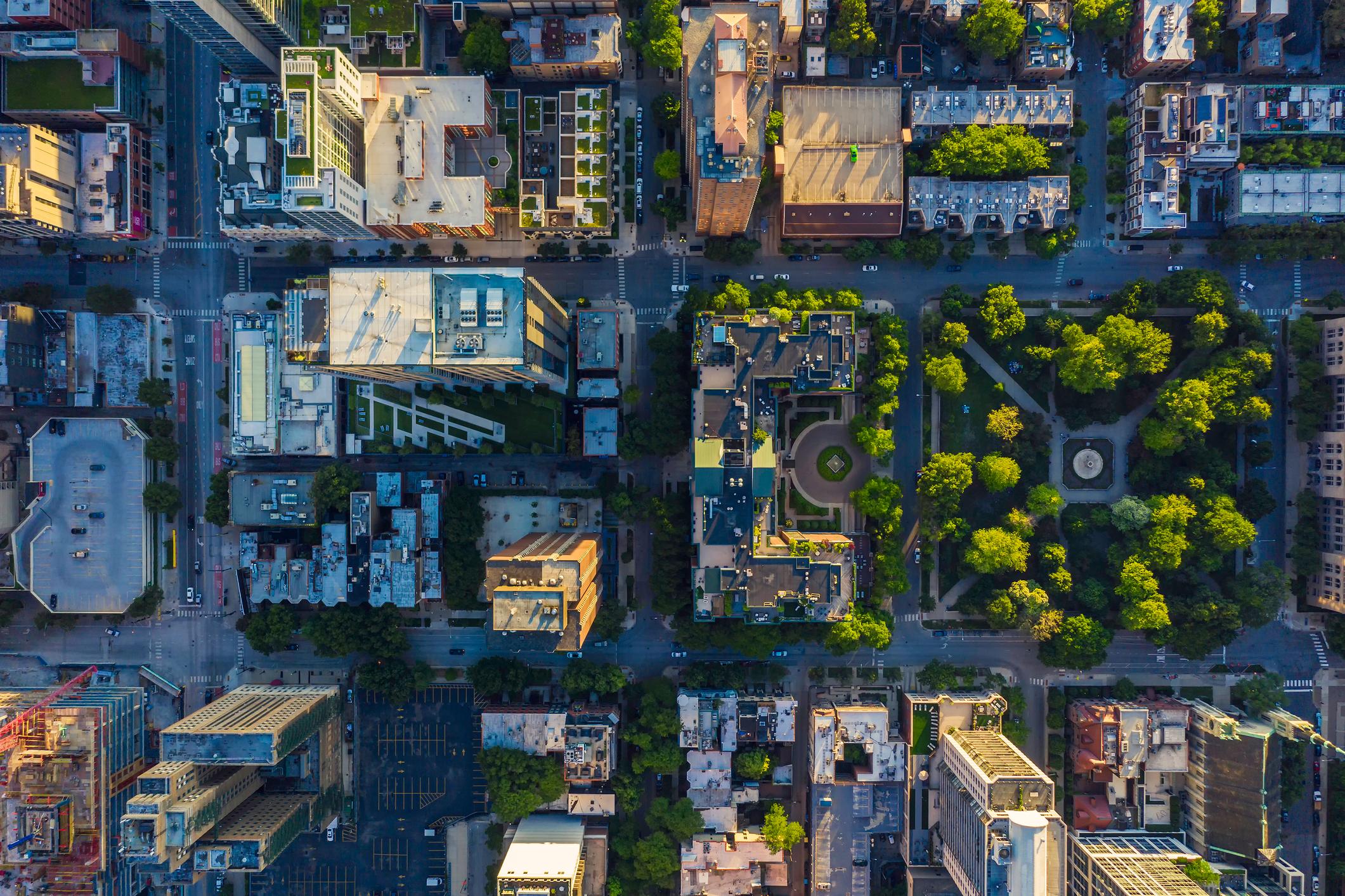 Aerial view of urban city blocks