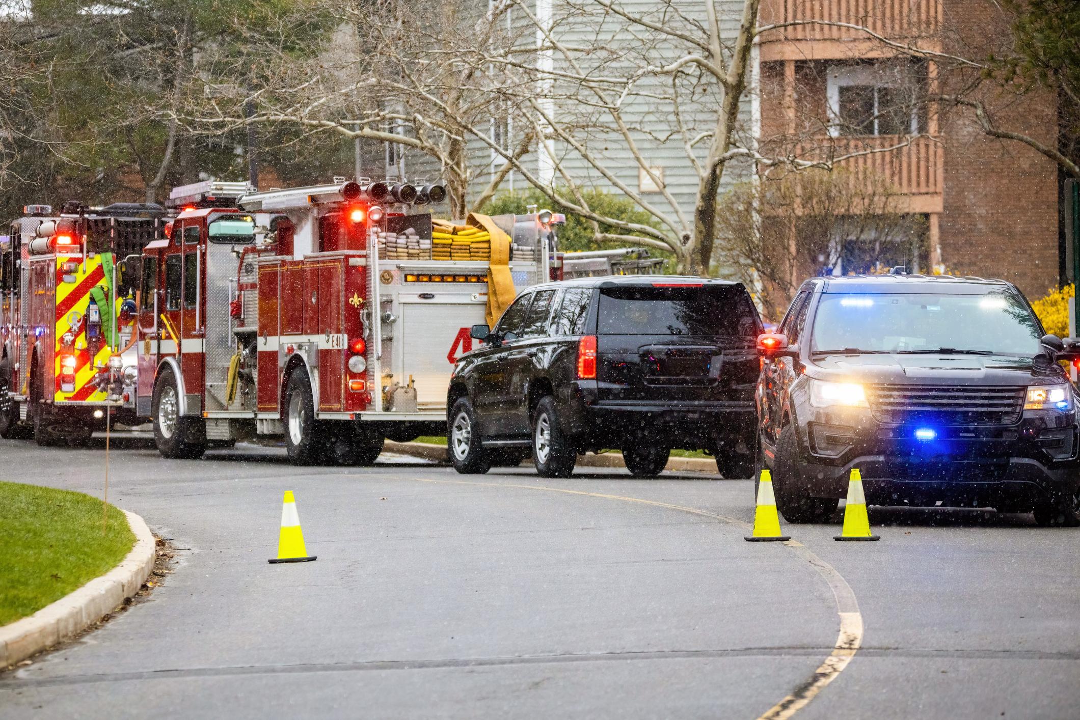 police cars and fire trucks on the scene