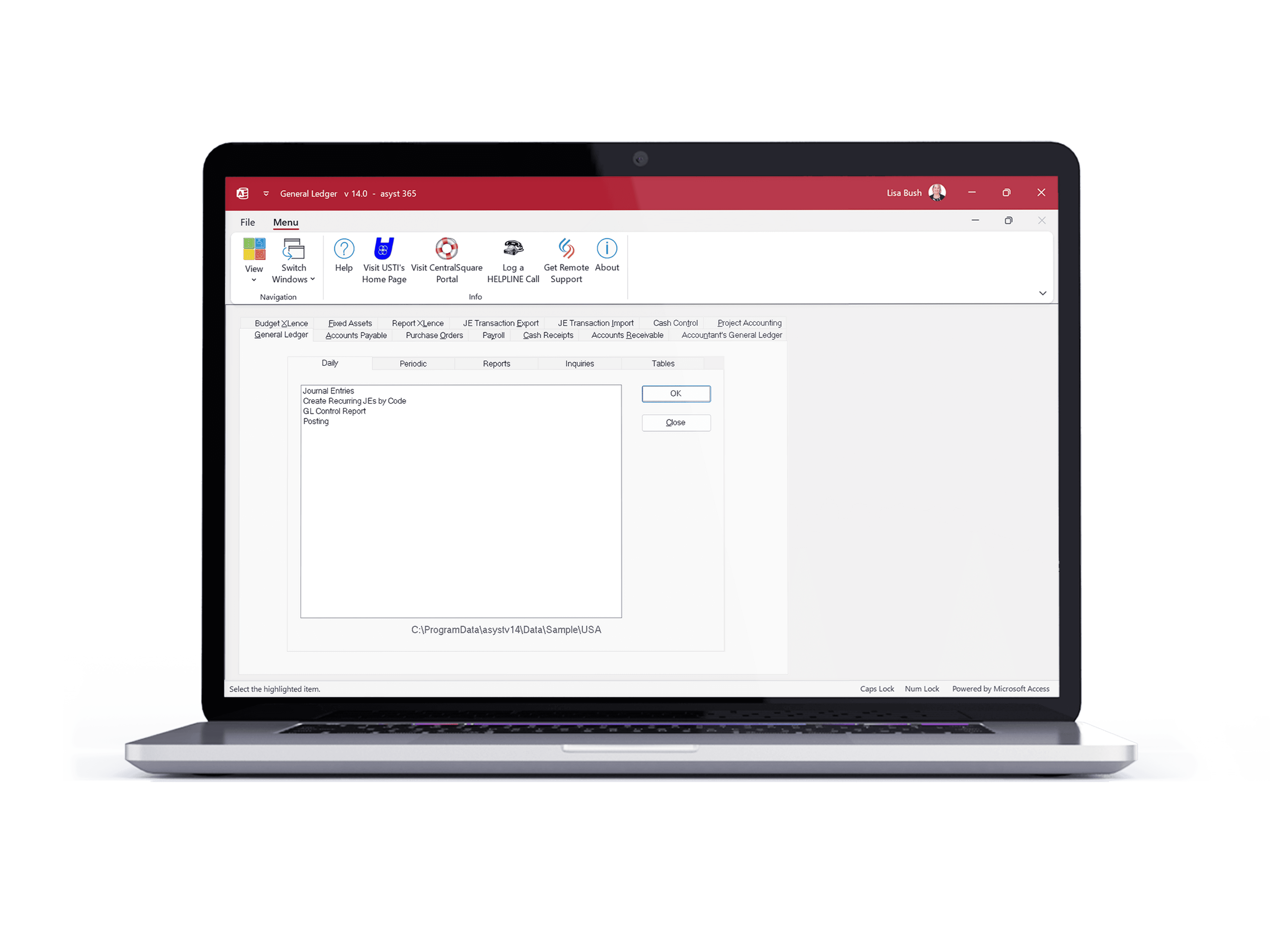 A screenshot of CentralSquare's Govasyst software suite on a laptop computer.