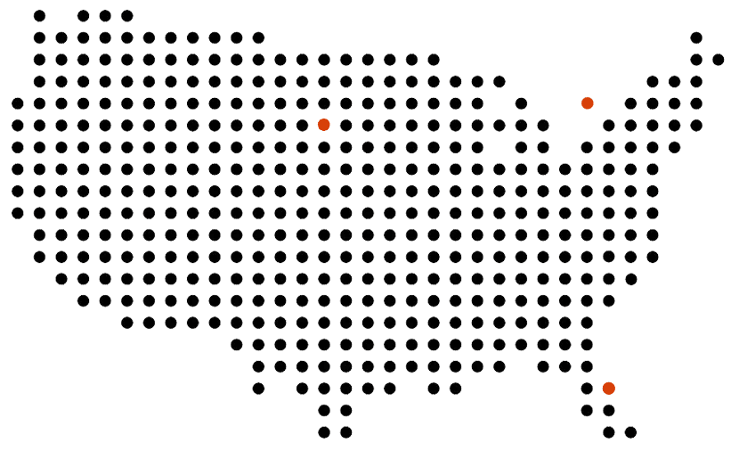 A map showing the current locations of CentralSquare offices.