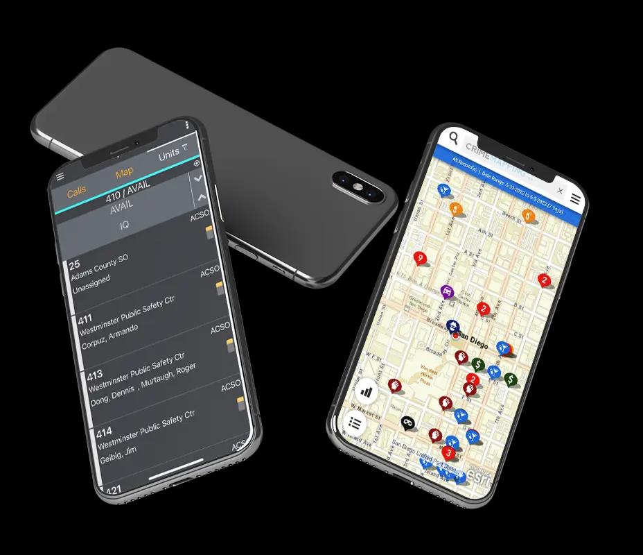 Phone mockup with AWS software for public safety.
